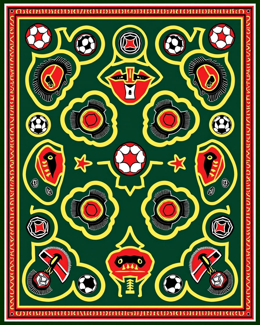 Bold Red Black Soccer Ball Medallion Rug
