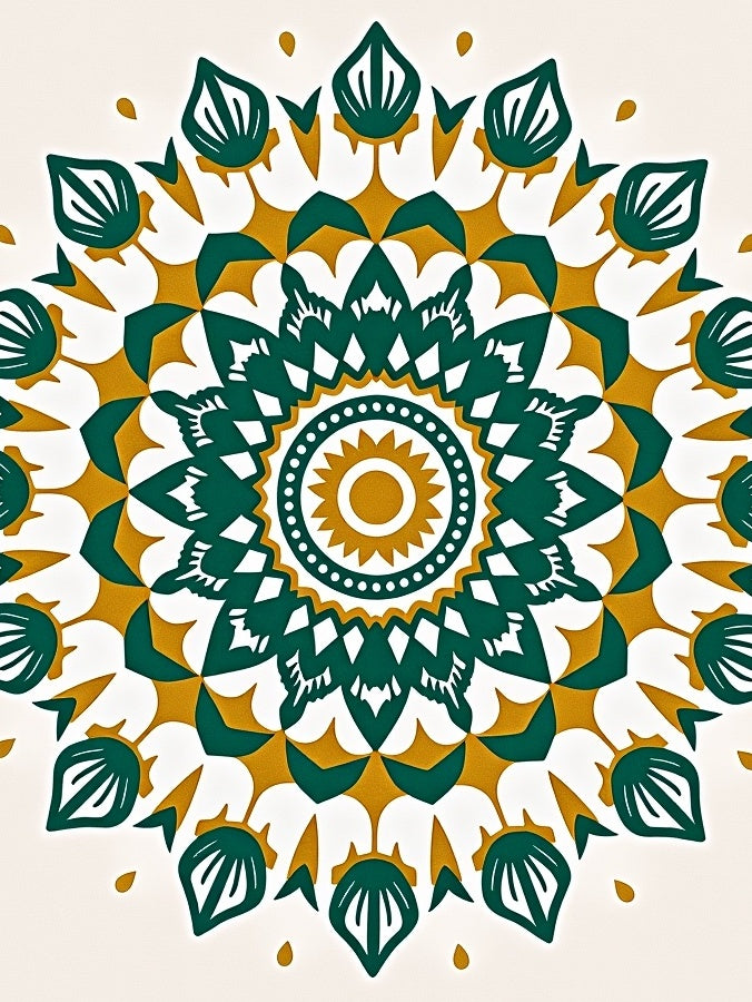 Emerald Gold Radiant Sunburst Mandala Rug