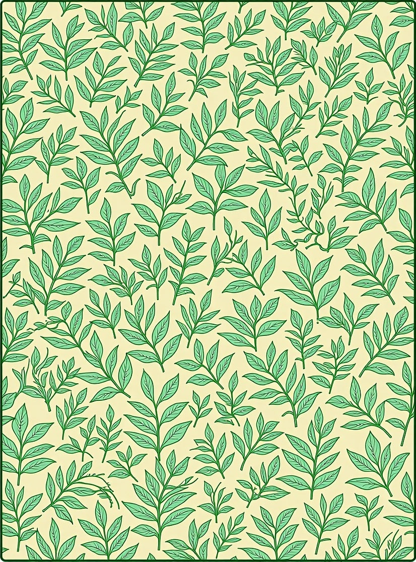 Pastel Green Foliage Branches Botanical Rug