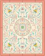 Cream Scrollwork Medallion Coral Yellow Rug