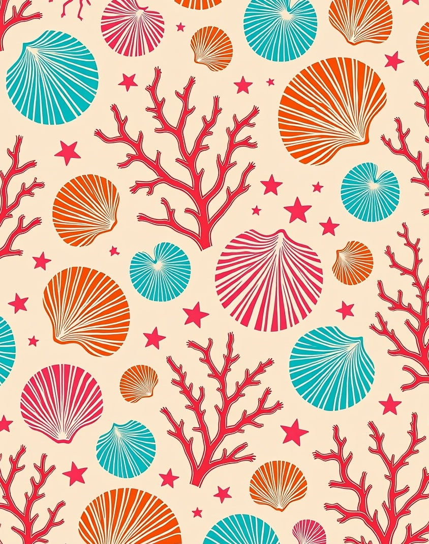Coastal Coral Shell Star Medallion Rug