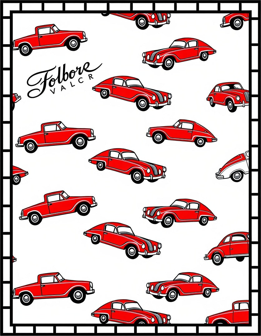 Vintage Red Classic Automobile Collage Rug