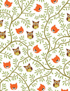 Whimsical Fox Owl Tree Branches Rug