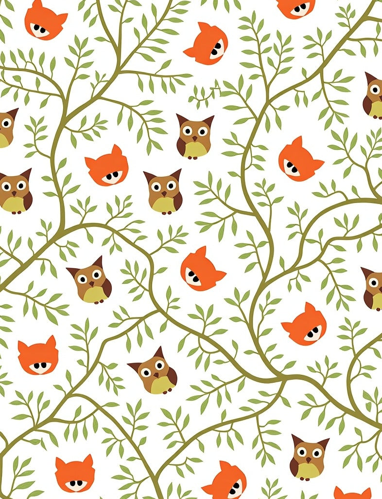 Whimsical Fox Owl Tree Branches Rug