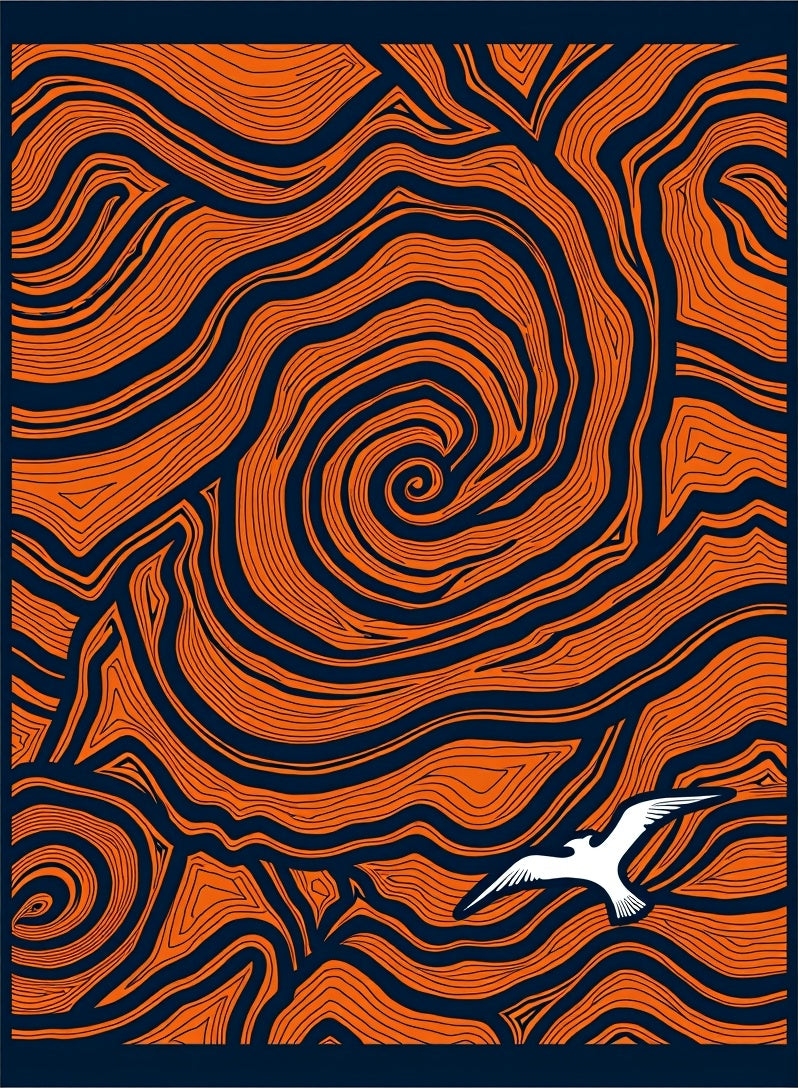 Orange Swirls With White Bird Rug