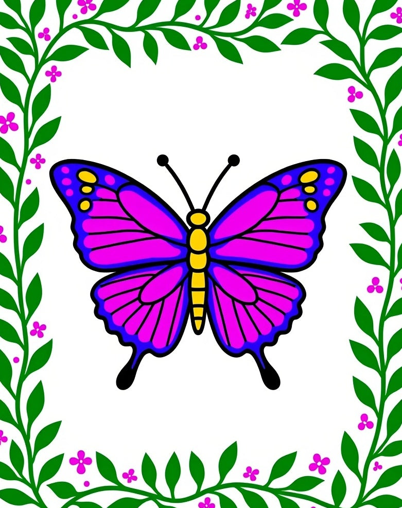 Vibrant Pink Butterfly Garden Frame Rug