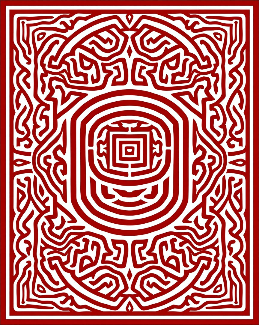 Crimson Labyrinthic Square Medallion Rug