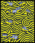 Yellow Blue Vehicles Wavy Background Rug