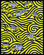 Yellow Blue Vehicles Wavy Background Rug