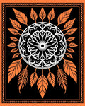 Orange White Floral Feather Mandala Rug