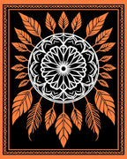 Orange White Floral Feather Mandala Rug