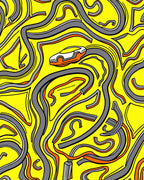 Yellow Abstract Racecar Roadscape Rug