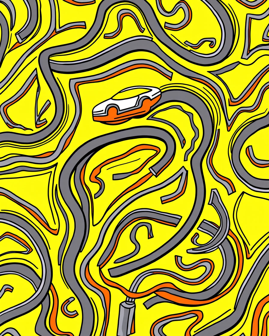 Yellow Abstract Racecar Roadscape Rug