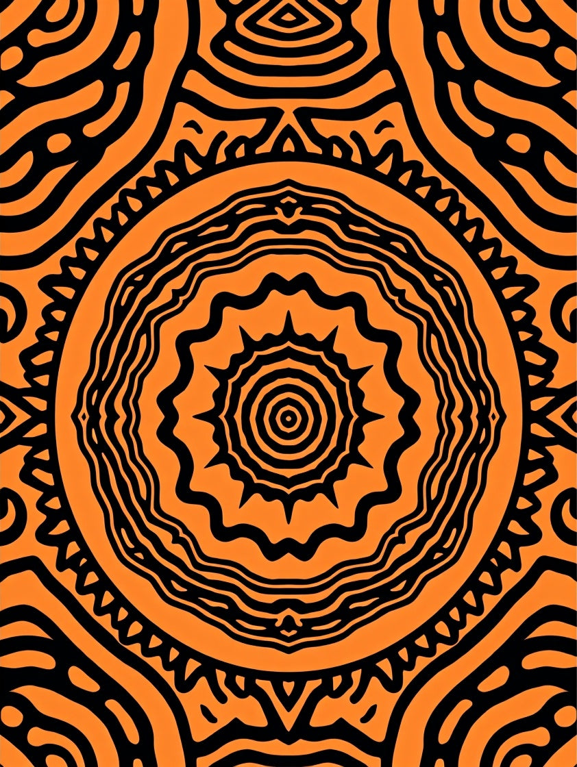 Bold Orange Black Tribal Mandala Rug