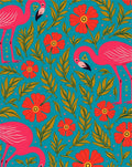 Tropical Flamingo Floral Teal Rug