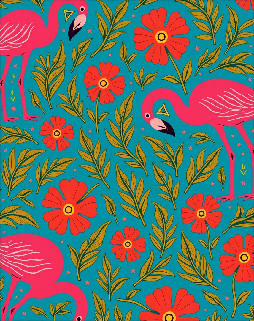 Tropical Flamingo Floral Teal Rug
