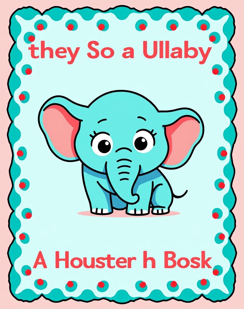 Cute Aqua Elephant Lullaby Border Rug
