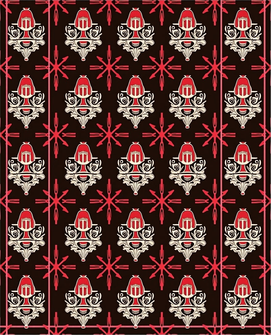 Crimson Red Ornate Medallion Symmetry Rug