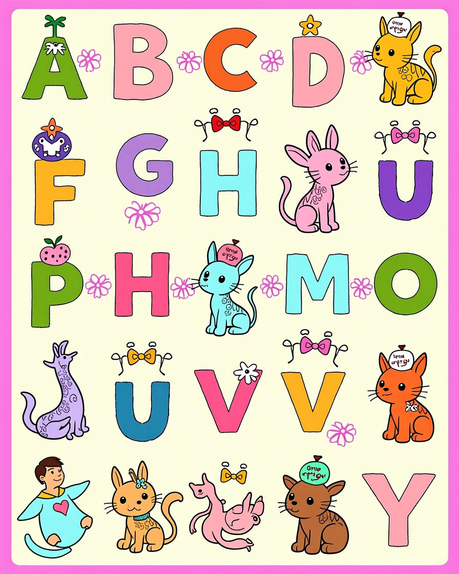 Playful Alphabet Characters Cute Animal Rug