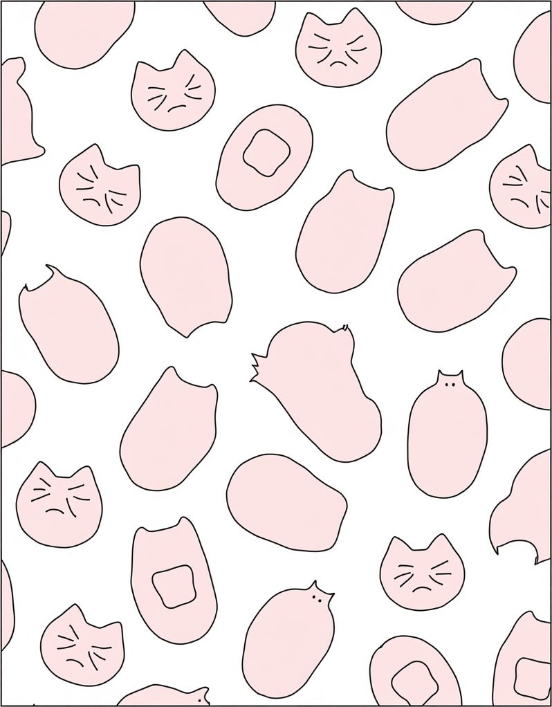 Playful Pink Kitty Faces Scattered Shapes Rug