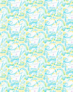 Abstract Blue Yellow Swirl Ribbon Rug
