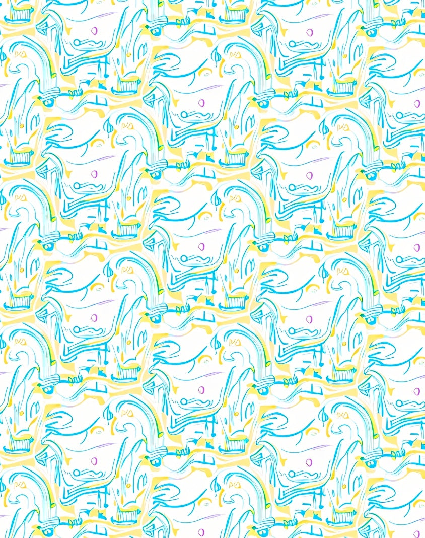 Abstract Blue Yellow Swirl Ribbon Rug