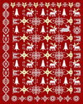 Red White Yellow Festive Reindeer Snowflakes Rug