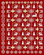 Red White Yellow Festive Reindeer Snowflakes Rug