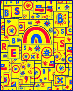 Primary Yellow Red Blue Abstract Collage Rug