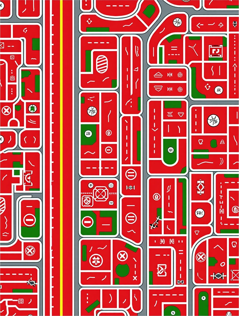 Red Urban Street Cityscape Rug