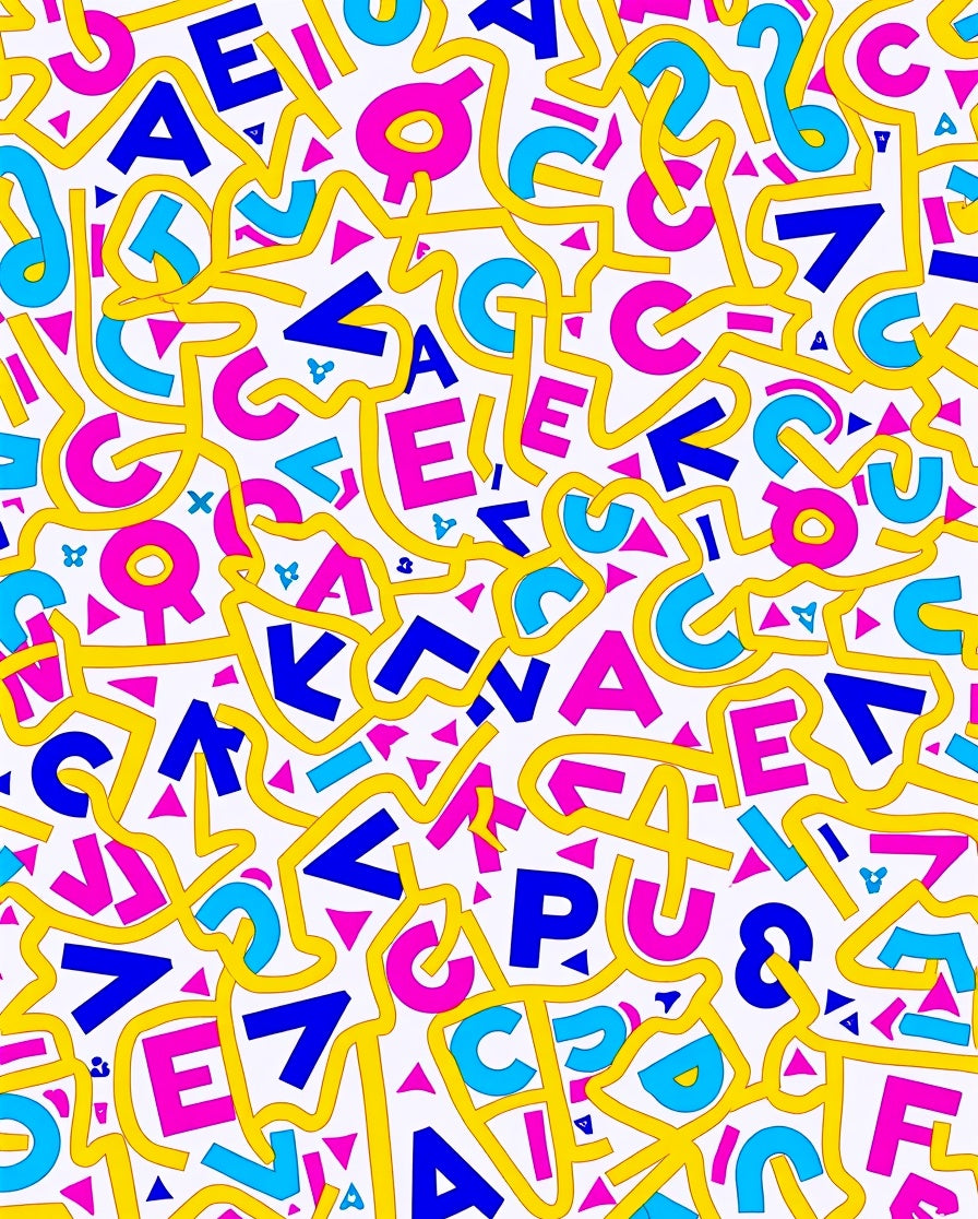 Retro Alphabet Collage Yellow Maze Rug