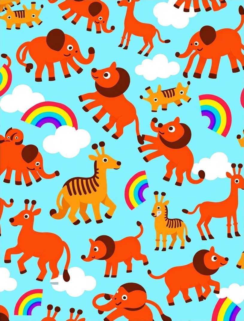 Cute Orange Animal Rainbow Sky Rug