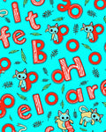 Red Letters Playful Kitties Turquoise Background Rug