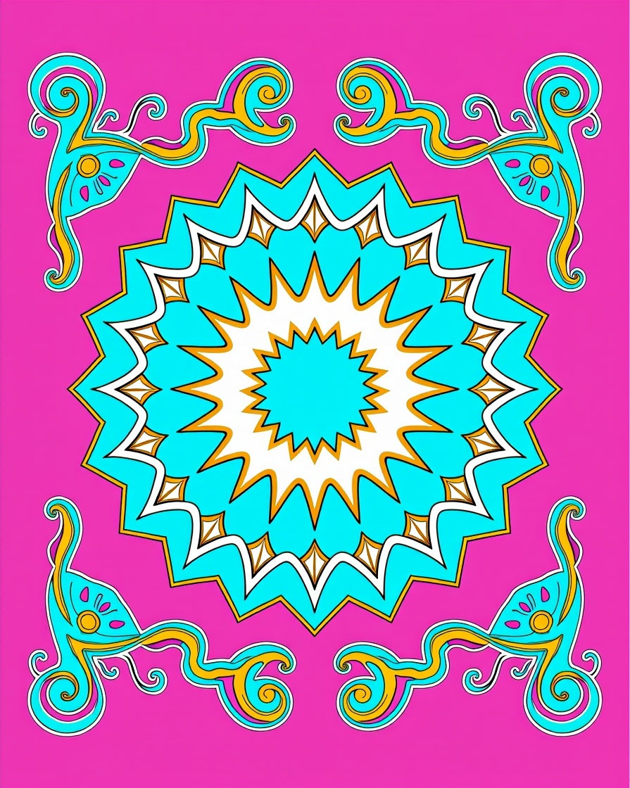 Vibrant Teal Sunburst Swirl Rug