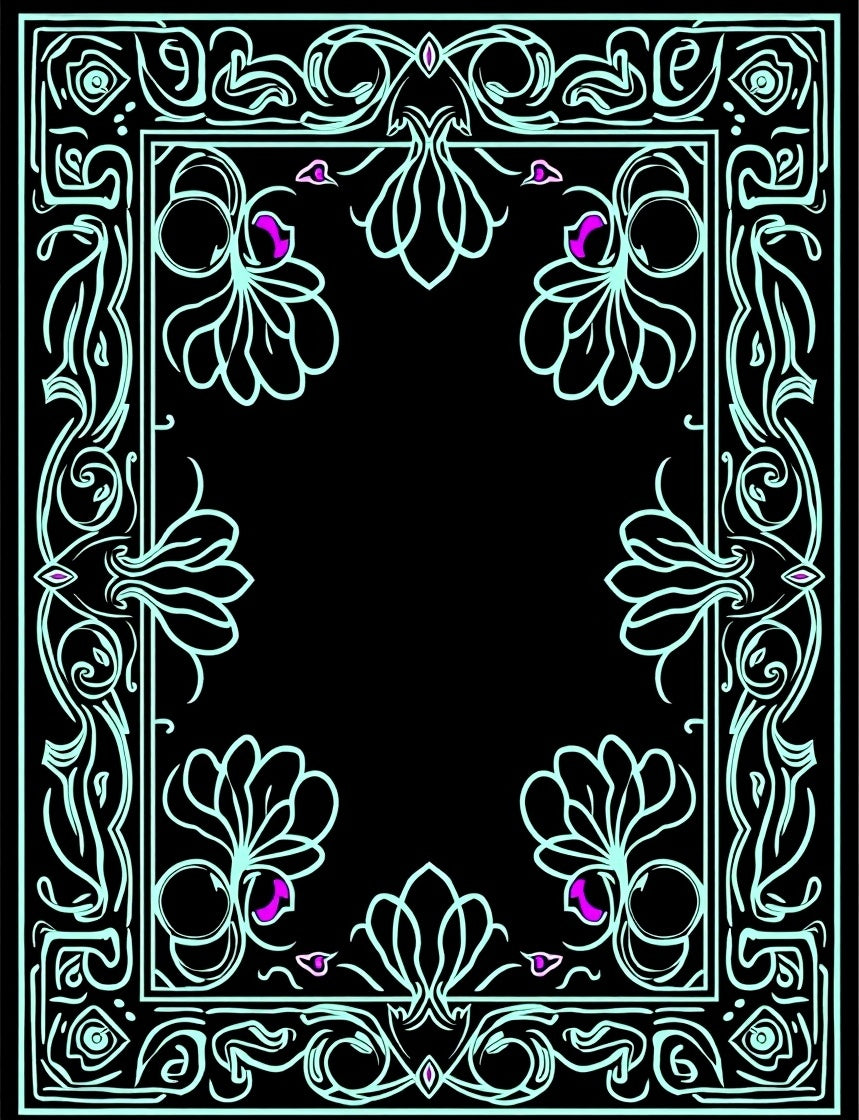Art Nouveau Floral Frame Black Rug