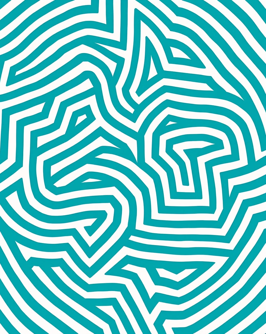 Teal White Interlocking Geometric Maze Rug