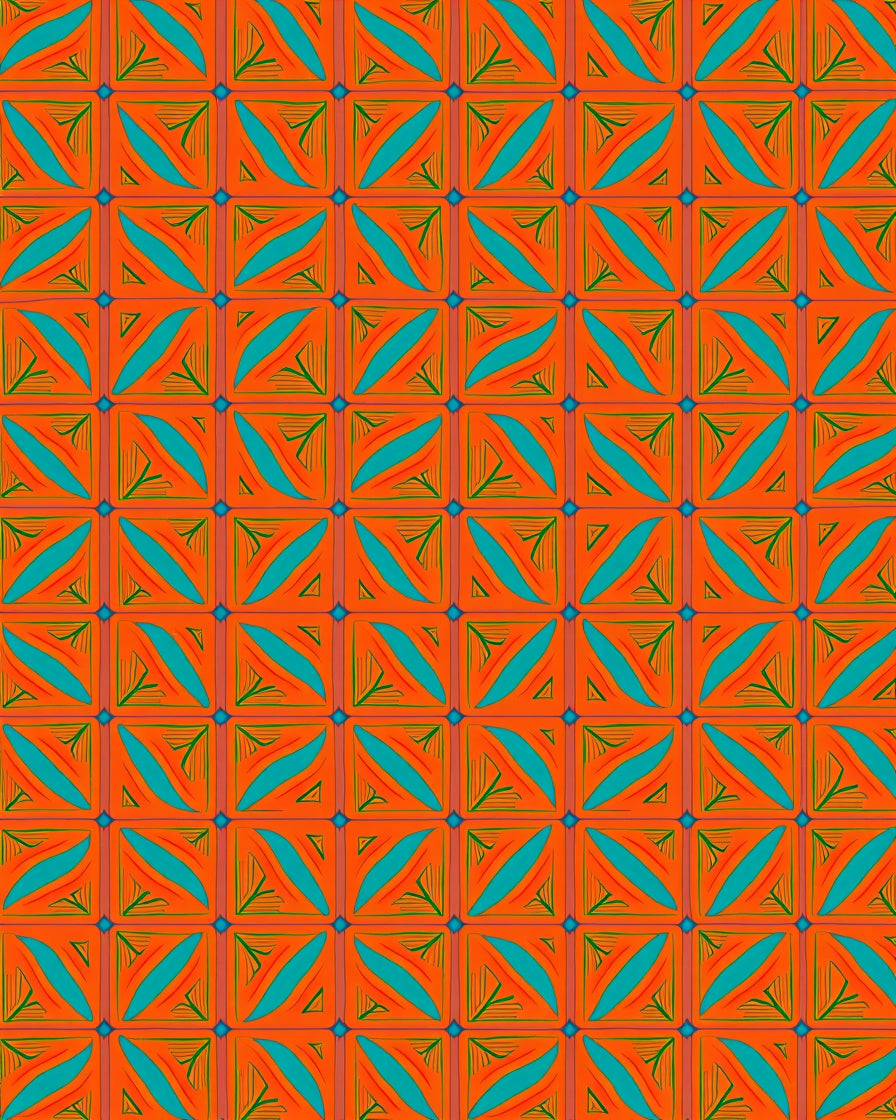 Orange Teal Geometric Abstract Squares Rug