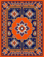 Vibrant Orange Cobalt Starburst Medallion Rug