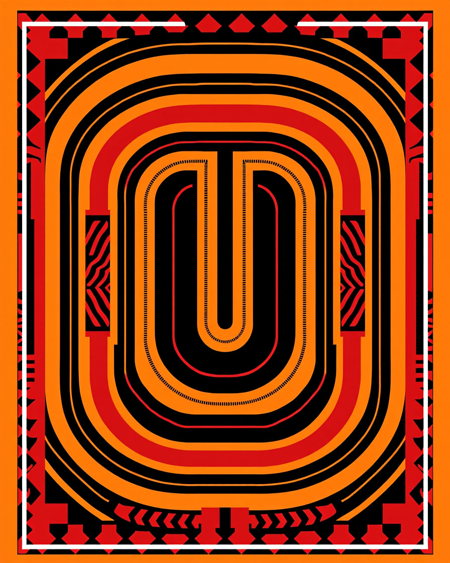 Bold Orange Red Archway Art Rug