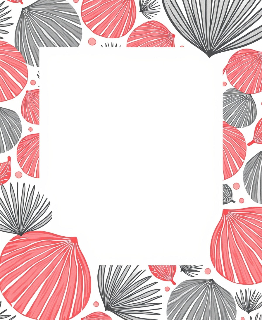 Coral Grey Fan Tropical Leaves Rug
