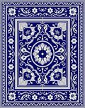 Cobalt Blue White Floral Medallion Laminate Rug