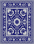 Cobalt Blue White Floral Medallion Laminate Rug