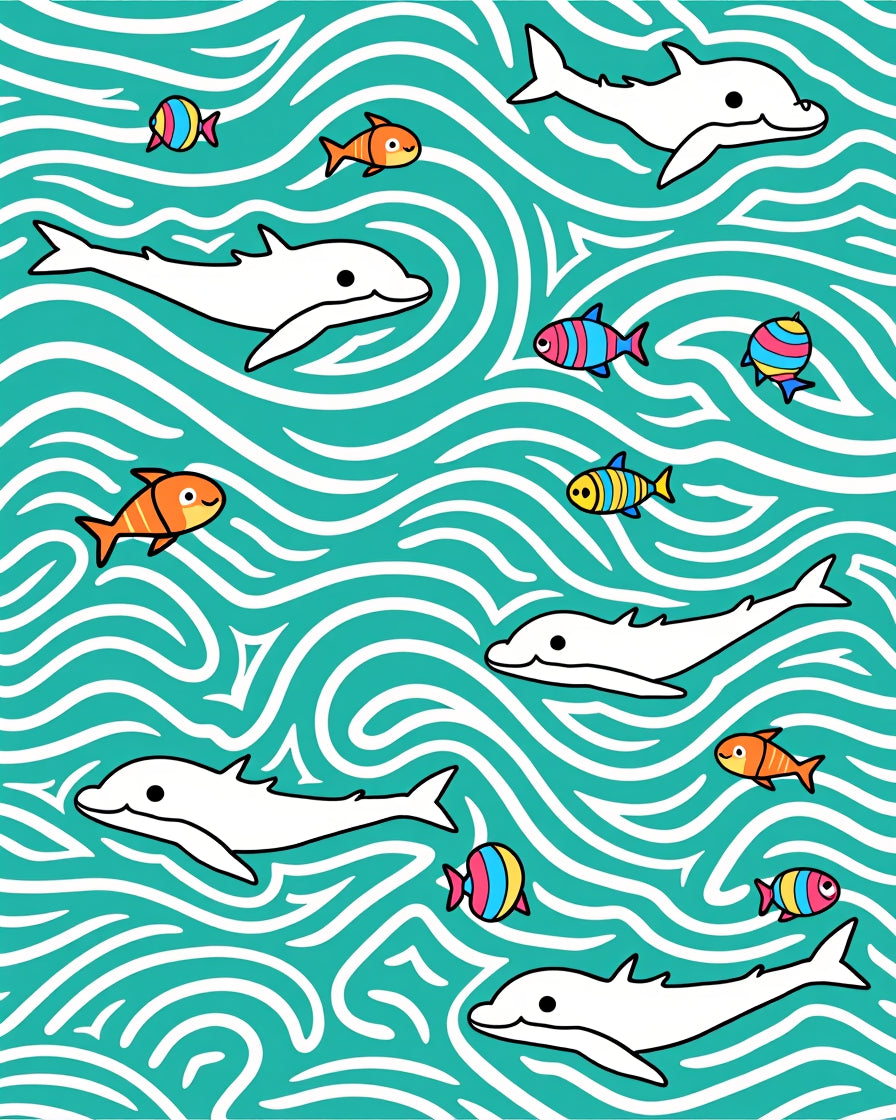 Playful Dolphins and Colorful Fish Water Rug