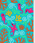 Bright Teal Seahorse Coral Swirls Rug