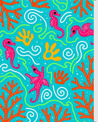 Bright Teal Seahorse Coral Swirls Rug