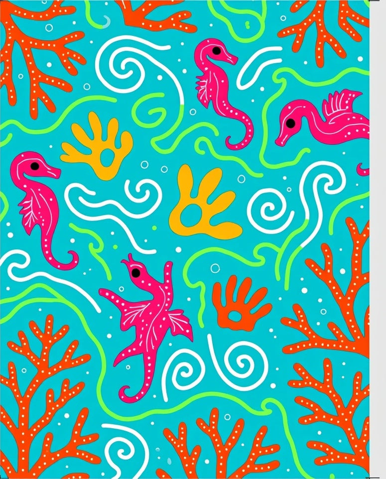 Bright Teal Seahorse Coral Swirls Rug