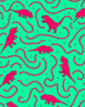 Fuchsia Dinosaur Maze Teal Rug