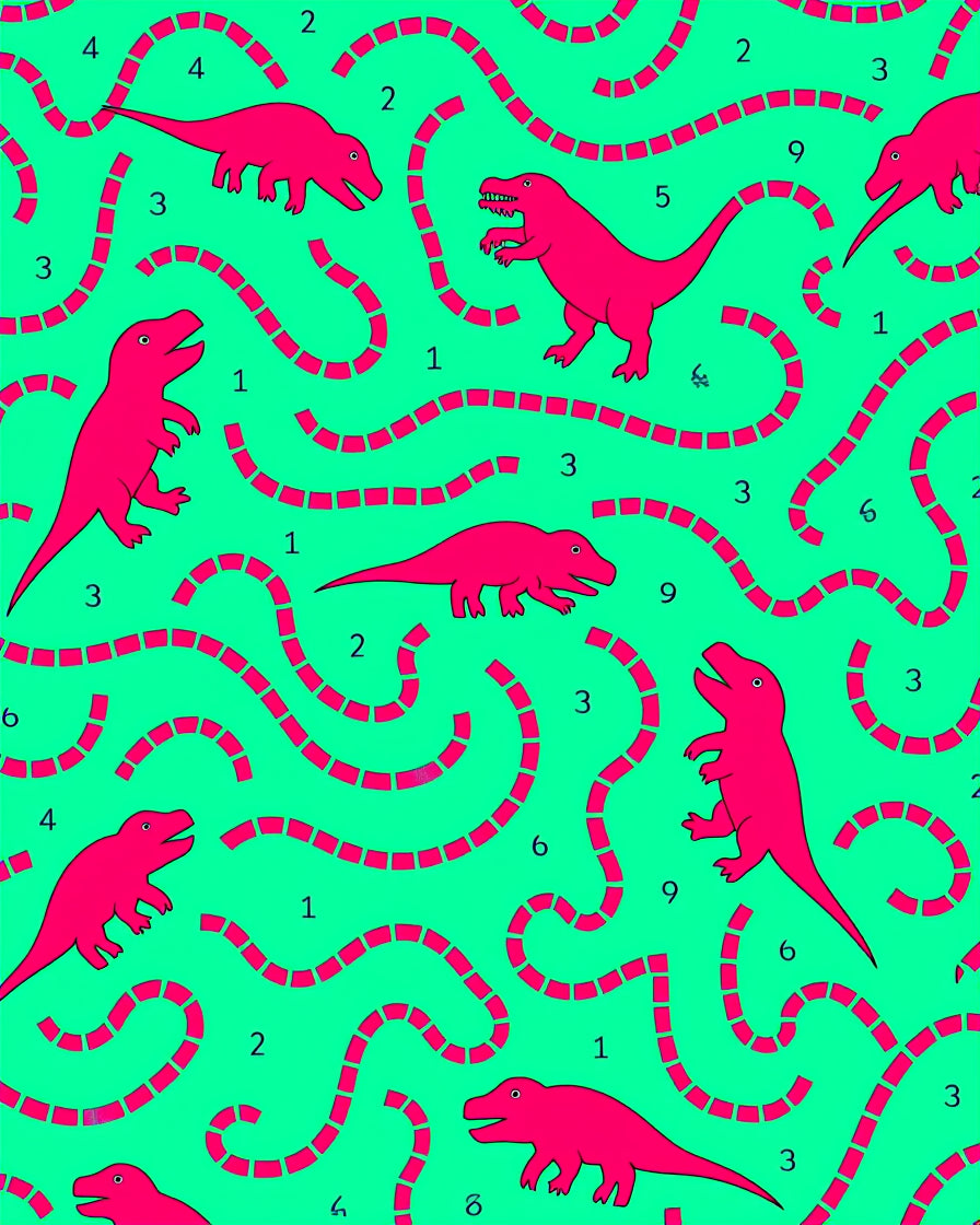 Fuchsia Dinosaur Maze Teal Rug