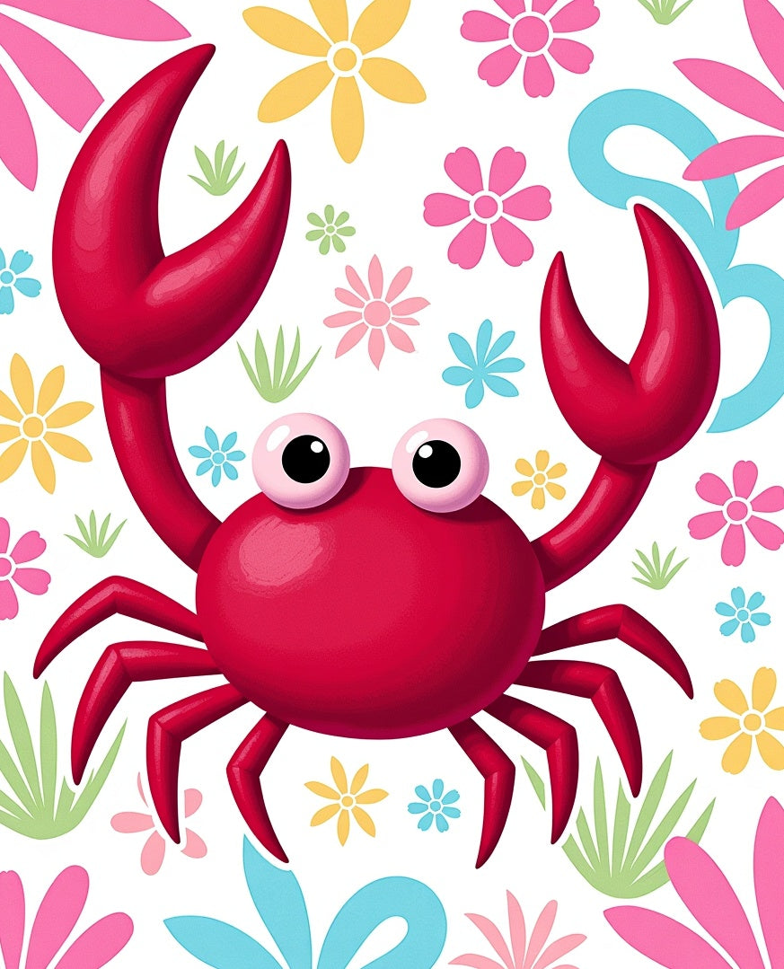 Cheerful Red Crab Floral Garden Rug
