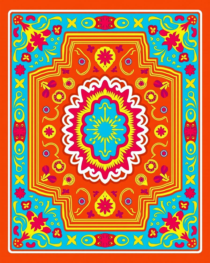Vivid Orange Floral Medallion Burst Rug